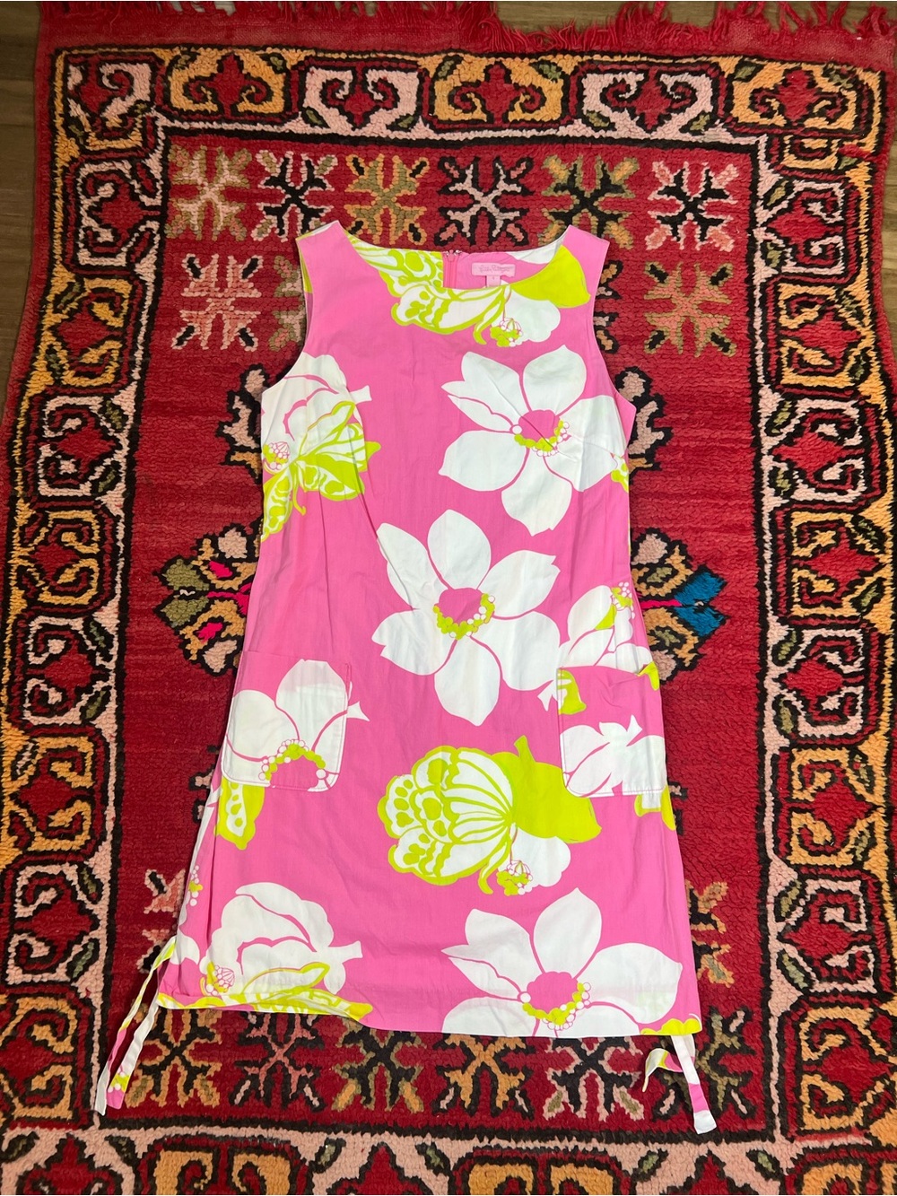 Lilly Pulitzer Pink Floral Dress with Lime and White Print